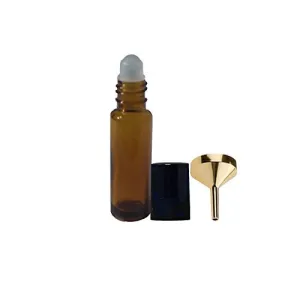 Sanctum Amber Glass Rollon for Aromatherapy, Essential Oils, Body Oils (6 Amber Roller Bottles, 1 Funnel
