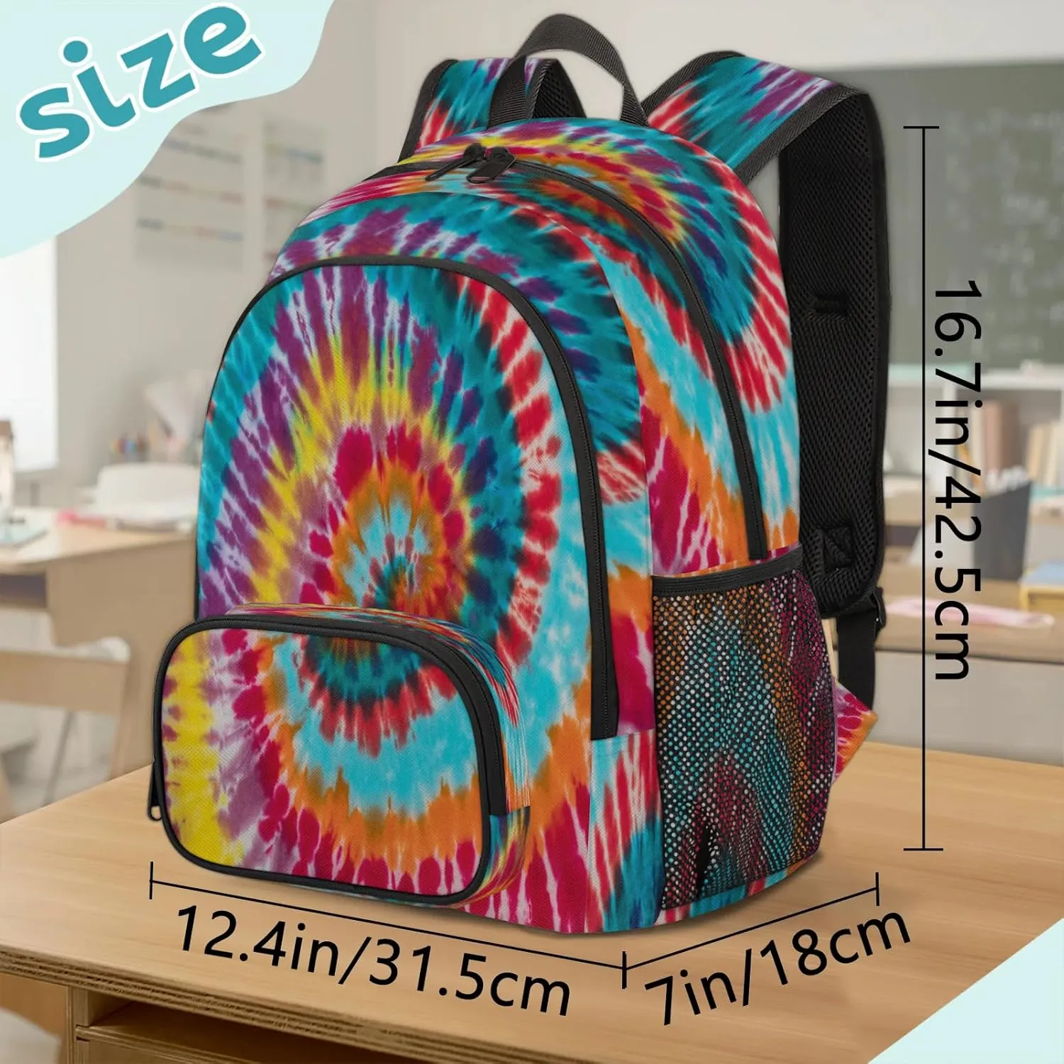 School Backpack for Men Women, Laptop Backpack Bookbag for Kids Students College Business Travel with Chest Strap 16.7 Inch(Tie Dye)