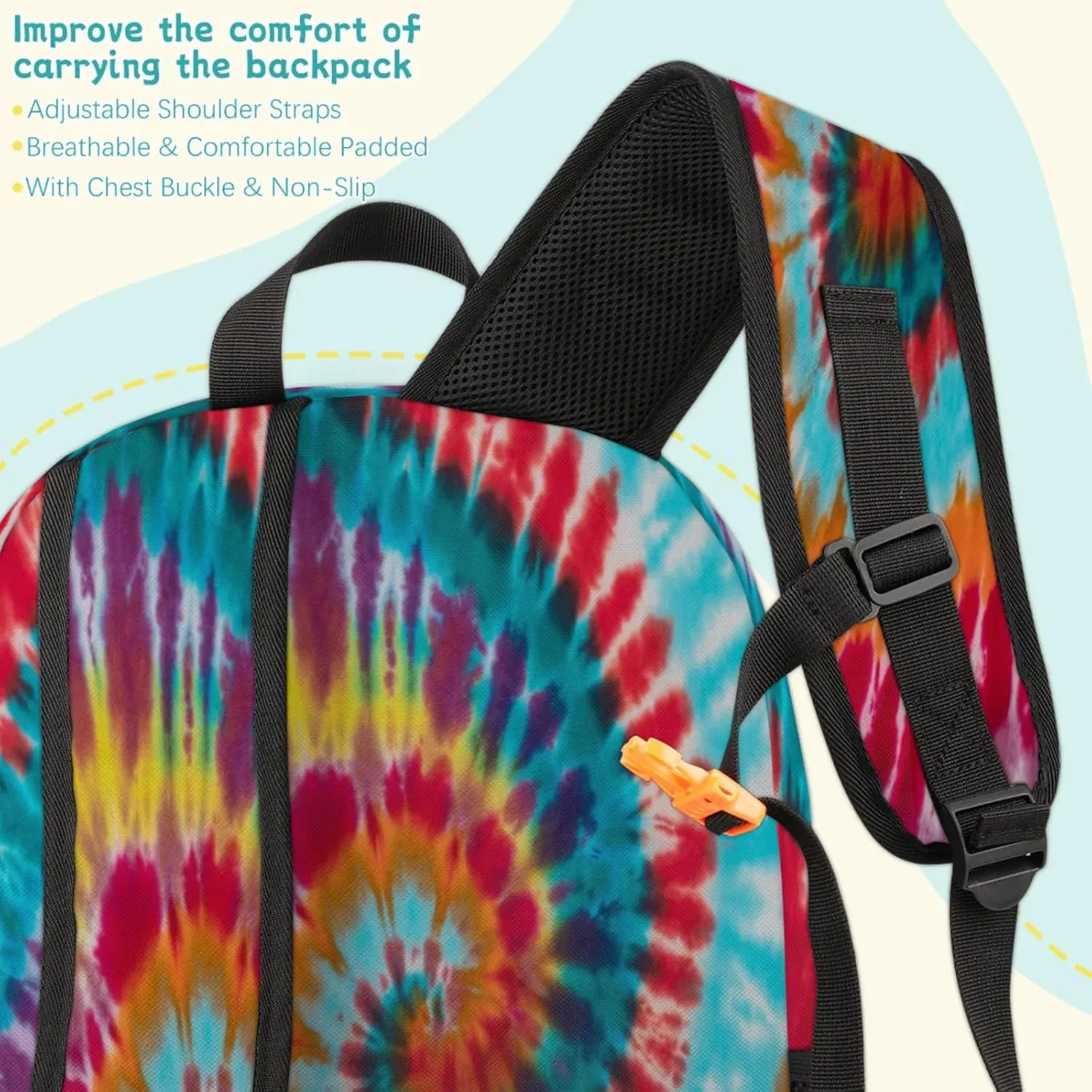 School Backpack for Men Women, Laptop Backpack Bookbag for Kids Students College Business Travel with Chest Strap 16.7 Inch(Tie Dye)