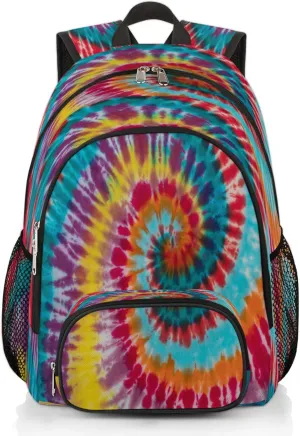 School Backpack for Men Women, Laptop Backpack Bookbag for Kids Students College Business Travel with Chest Strap 16.7 Inch(Tie Dye)