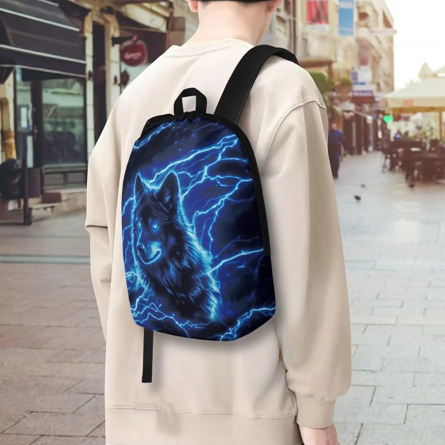 School Backpack for Teens-Classic Shoulder Bag Lightning Wolf Water Resistant Durable and Lightweight with Adjustable Buckle and Zipper Can Put 12 Inch Tablet PC for Commuting School