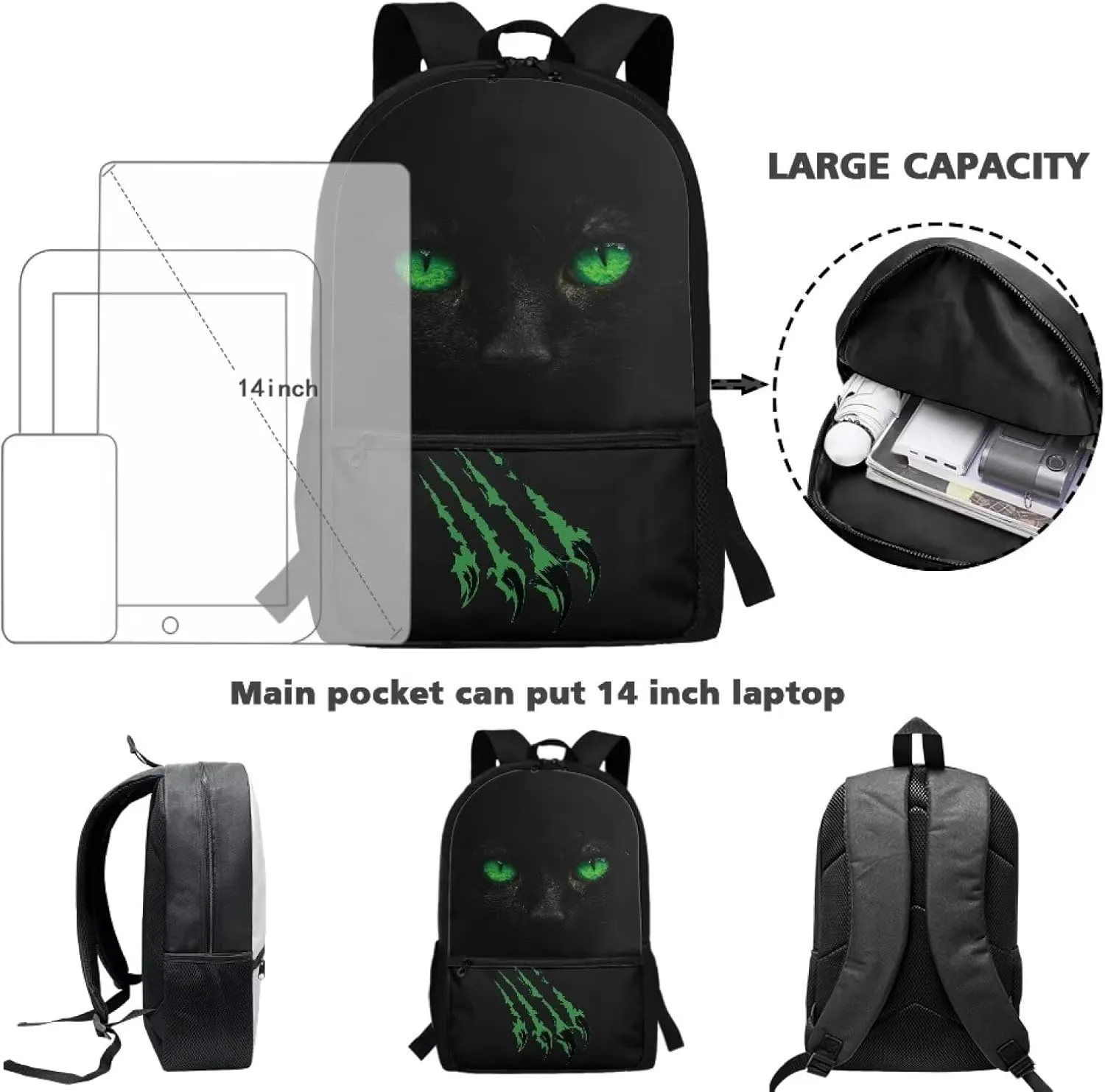 School Shoulderbag for Teens Classic Backpack Black Panther Durable and Lightweight 1 Main Compartment with Double Zipper Can Put 14 Inch Laptop for Working