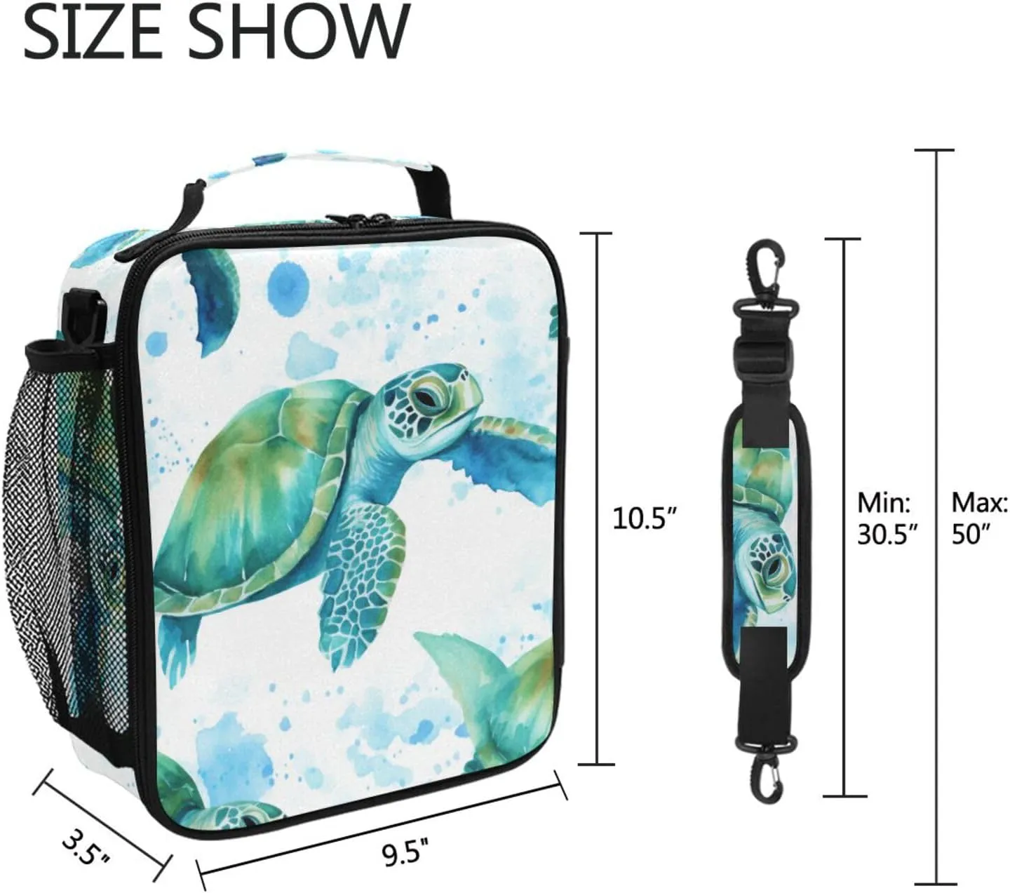 Sea Turtles Teal Lunch Box Insulated Lunch Bag Prep Kids Cooler Tote Freezable Shoulder Strap Waterproof Picnic Meal for School Office, 8541996862