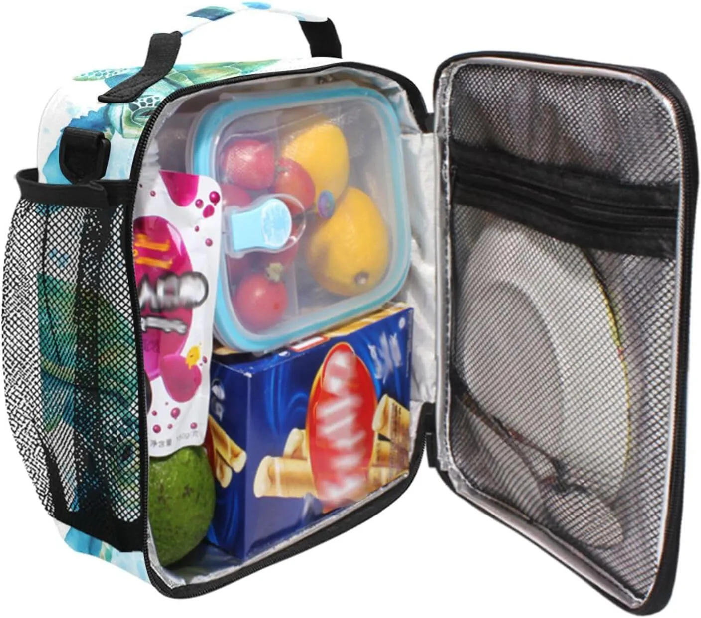 Sea Turtles Teal Lunch Box Insulated Lunch Bag Prep Kids Cooler Tote Freezable Shoulder Strap Waterproof Picnic Meal for School Office, 8541996862