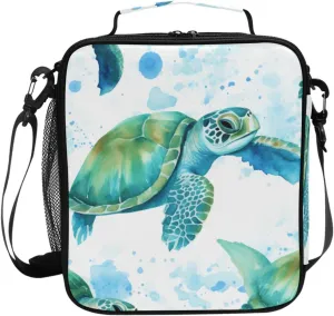 Sea Turtles Teal Lunch Box Insulated Lunch Bag Prep Kids Cooler Tote Freezable Shoulder Strap Waterproof Picnic Meal for School Office, 8541996862