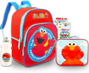 Sesame Street Backpack with Lunch Box for Kids - Bundle with 16” Sesame Street Backpack, Elmo Lunch Bag, Water Bottle, Stickers, More | Sesame Street School Bag Set