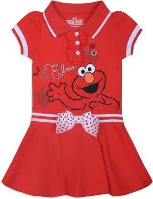 Sesame Street Elmo Girls’ Polo Dress for Infant and Toddler – Red/White