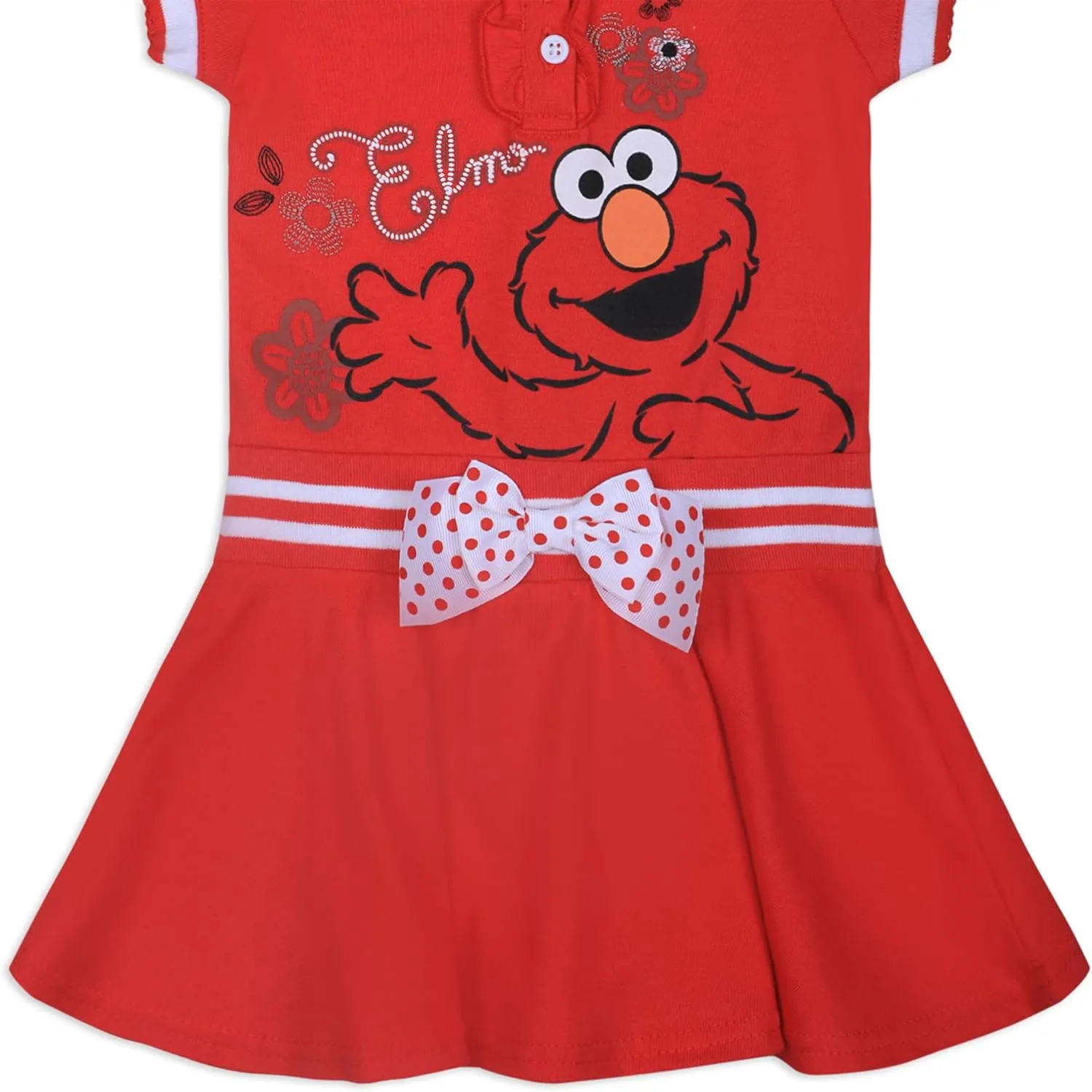 Sesame Street Elmo Girls’ Polo Dress for Infant and Toddler – Red/White