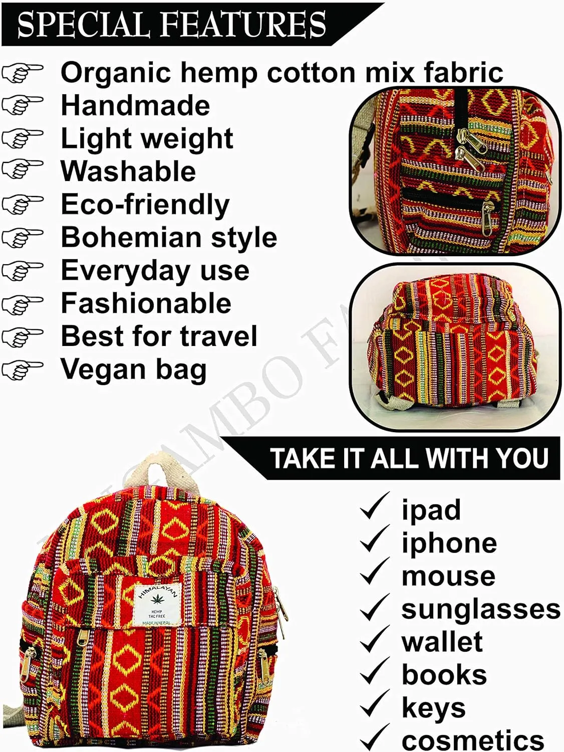 Set Of Mini Backpack   Pen case   Coin Purse Hemp University Light Weight Backpack For Girl (Red),Small Backpack