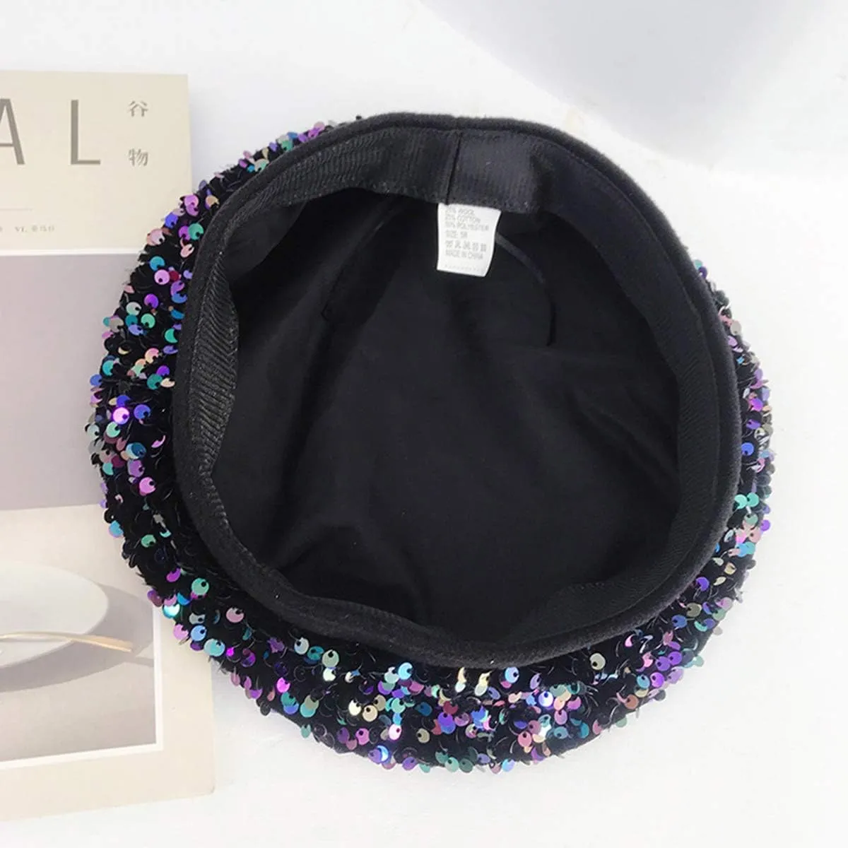 seven wolves Women's Fashion Fun Sparkle Sequins Shimmer Stretch Beret Beanie Hat