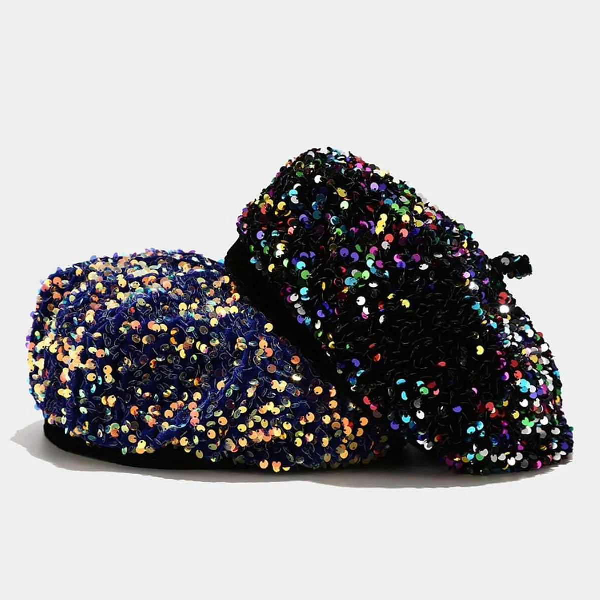 seven wolves Women's Fashion Fun Sparkle Sequins Shimmer Stretch Beret Beanie Hat