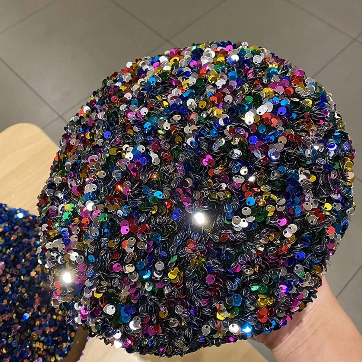 seven wolves Women's Fashion Fun Sparkle Sequins Shimmer Stretch Beret Beanie Hat