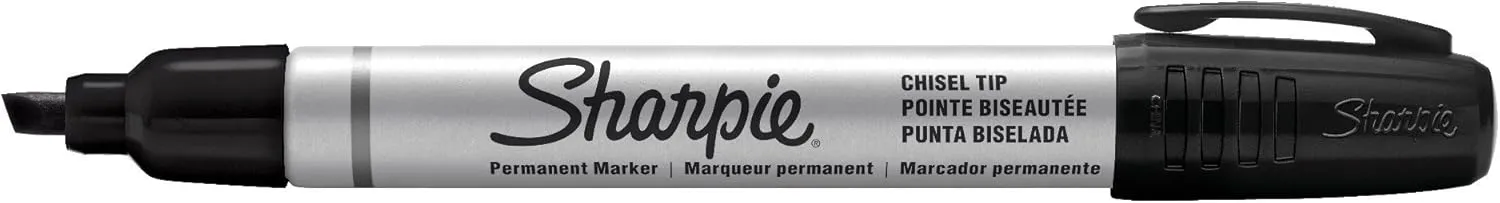 SHARPIE Metal Barrel Permanent Markers, Chisel Tip, Black, 12 Count