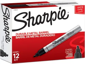 SHARPIE Metal Barrel Permanent Markers, Chisel Tip, Black, 12 Count