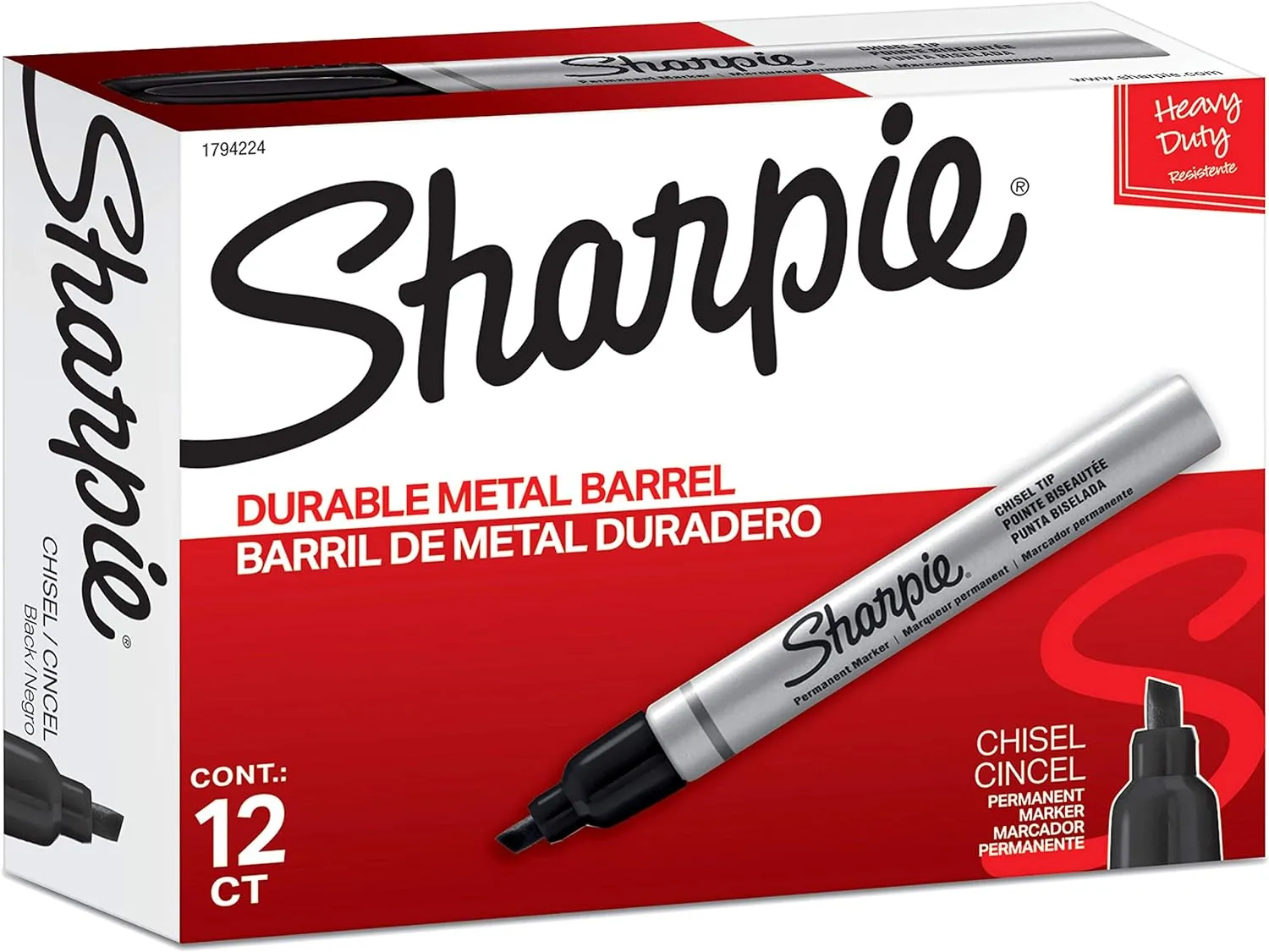 SHARPIE Metal Barrel Permanent Markers, Chisel Tip, Black, 12 Count