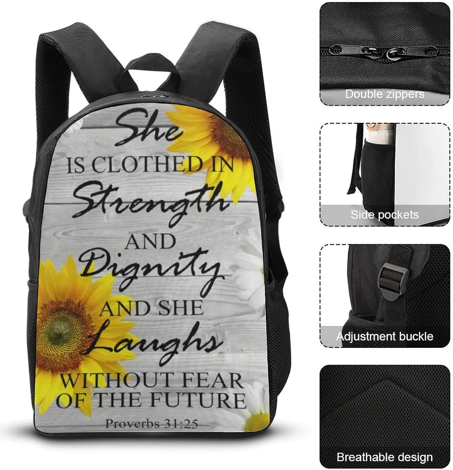 She Is Clothed in Strength And Dignity Proverbs Pattern Shoulder Backpack Diagonal Lunch Bag Pencil Case Set