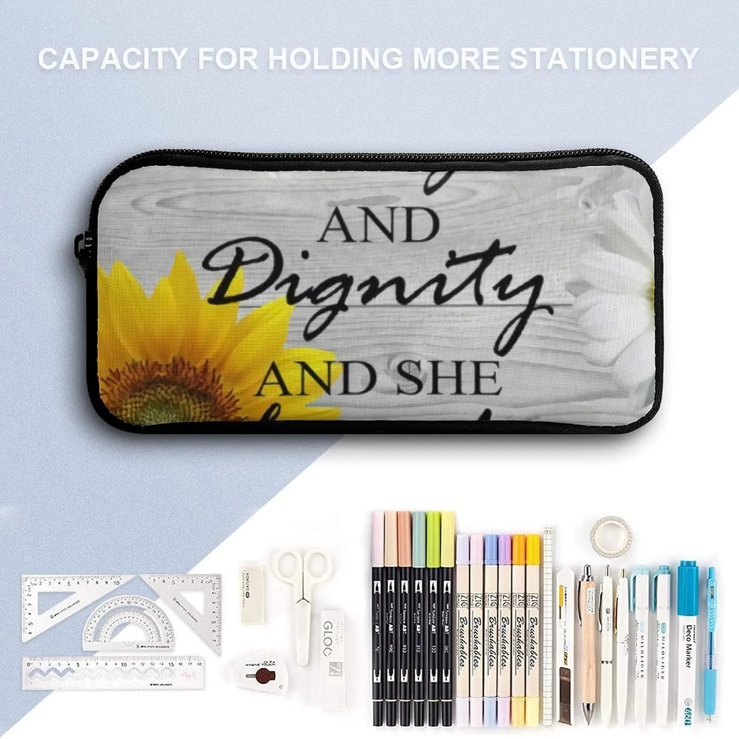 She Is Clothed in Strength And Dignity Proverbs Pattern Shoulder Backpack Diagonal Lunch Bag Pencil Case Set