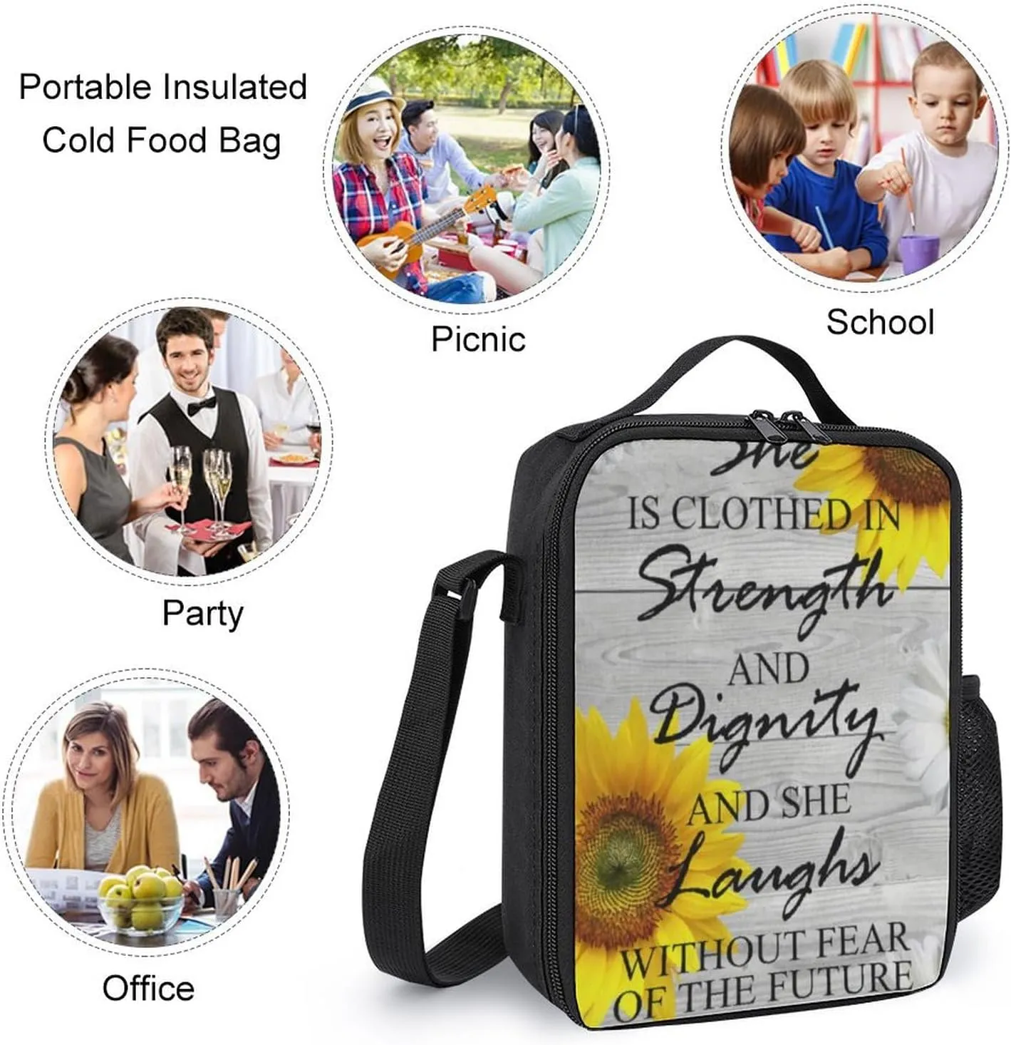 She Is Clothed in Strength And Dignity Proverbs Pattern Shoulder Backpack Diagonal Lunch Bag Pencil Case Set