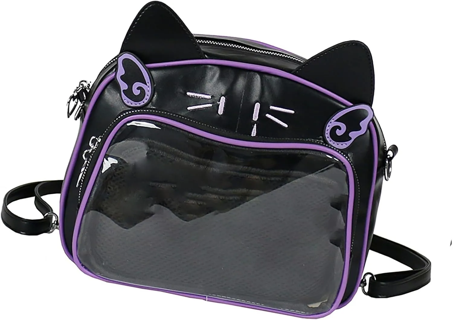 Shoulder Handbag，Japanese Anime Cats Itabag PU Backpack for Women and Teen Girls Pin Display Clear Crossbody Bag with Adjustable Straps