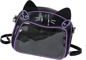 Shoulder Handbag，Japanese Anime Cats Itabag PU Backpack for Women and Teen Girls Pin Display Clear Crossbody Bag with Adjustable Straps