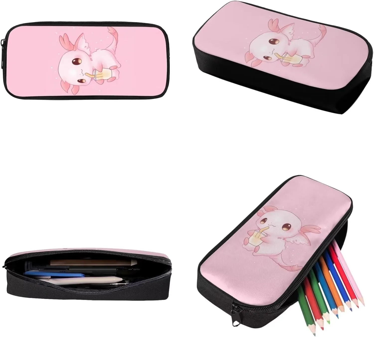 Showudesigns Cute Axolotl School Bag Set for Girls 8-10 Elementary Backpack Lunch Box Pencil Case Kids Bookbag 3Rd 4Th 5Th 6Th Grade Teenager Book Back Pack Middle School Students Bookbags Pink