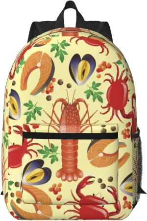 Shrimp Crab Seafood Pattern Backpack for Worker Business Hiking Travel Shoulders Bag Fashion Backpack