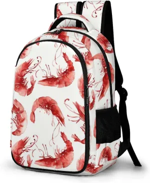 Shrimp Pattern Sea Food Backpack for Worker Teacher Business Hiking Travel Bag Shoulders Bag