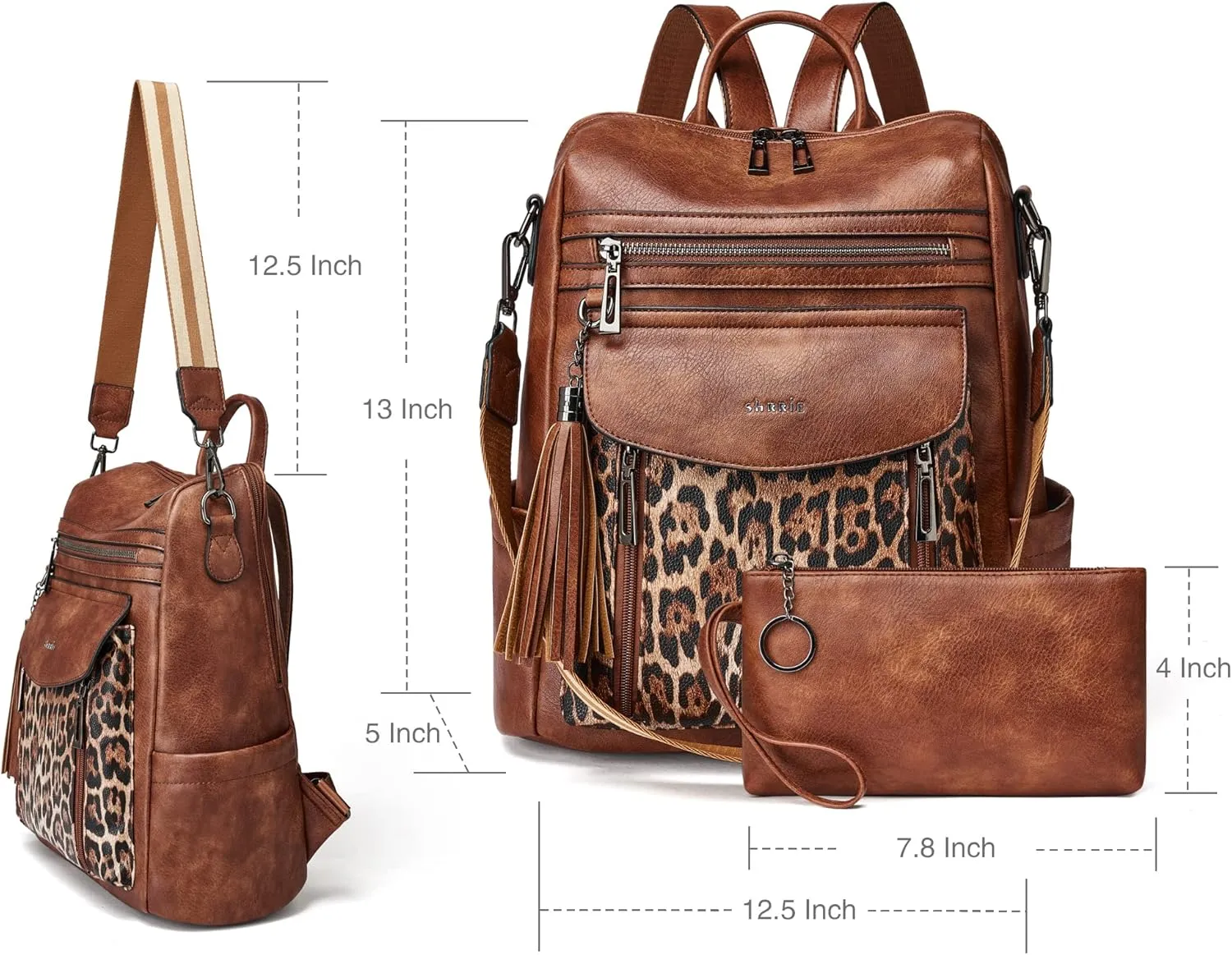 Shrrie Backpack Purse for Women Fashion Leather Backpack Purse Designer Travel Backpack Convertible Shoulder Bag with Wristlet