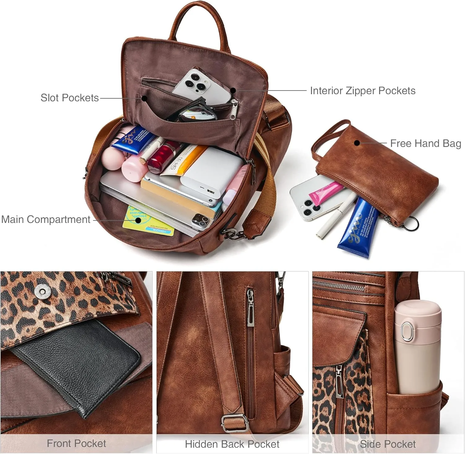 Shrrie Backpack Purse for Women Fashion Leather Backpack Purse Designer Travel Backpack Convertible Shoulder Bag with Wristlet