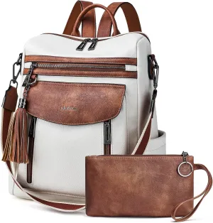 Shrrie Backpack Purse for Women Fashion Leather Backpack Purse Designer Travel Backpack Convertible Shoulder Bag with Wristlet