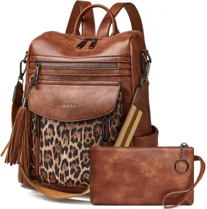 Shrrie Backpack Purse for Women Fashion Leather Backpack Purse Designer Travel Backpack Convertible Shoulder Bag with Wristlet