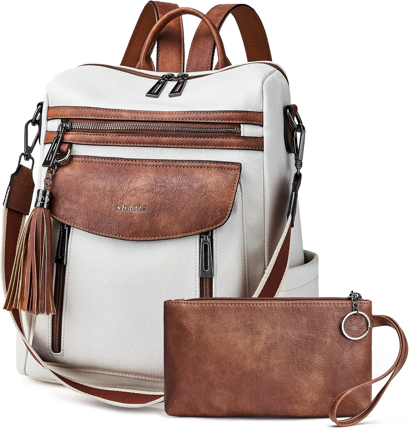 Shrrie Backpack Purse for Women Fashion Leather Backpack Purse Designer Travel Backpack Convertible Shoulder Bag with Wristlet