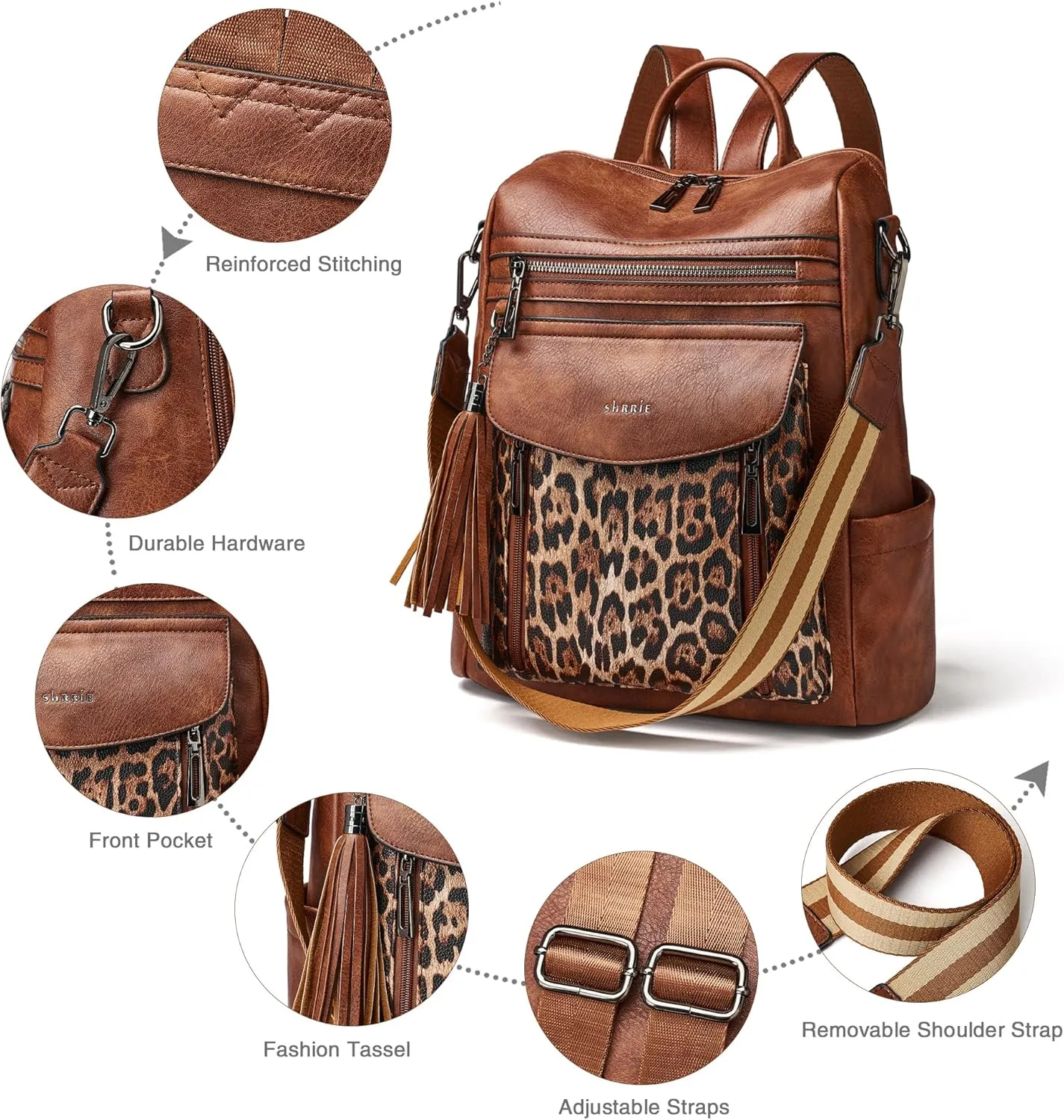 Shrrie Backpack Purse for Women Fashion Leather Backpack Purse Designer Travel Backpack Convertible Shoulder Bag with Wristlet