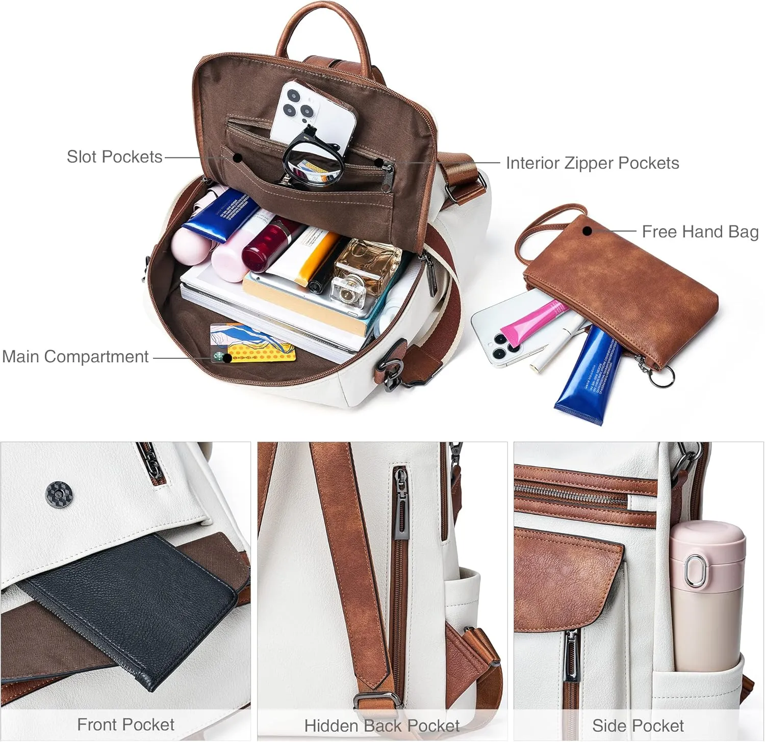 Shrrie Backpack Purse for Women Fashion Leather Backpack Purse Designer Travel Backpack Convertible Shoulder Bag with Wristlet