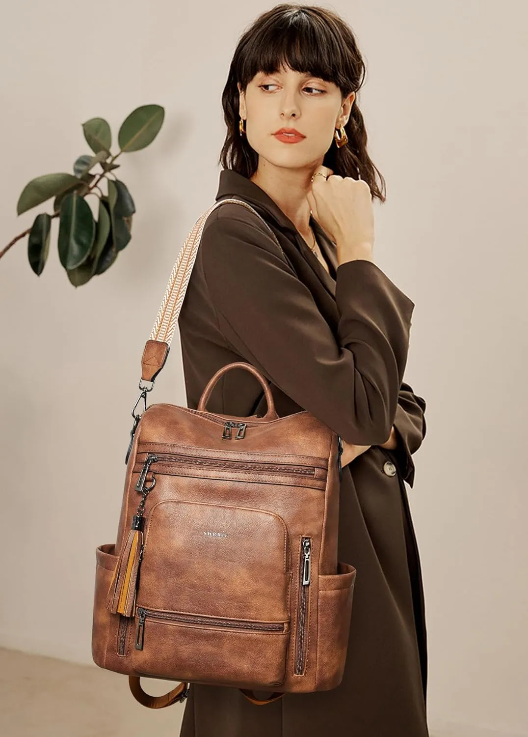 Shrrie Vegan Leather Laptop Backpack for Women 15.6 inch Work Backpack Fashion Travel Backpack Purse for Travel College Work