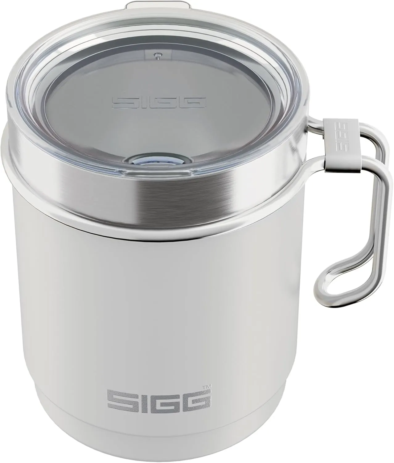 SIGG - Camping Mug with Lid - Double-Wall Insulated - Recycled Stainless Steel - Stackable - Hook Handle - Hiking, 10Oz