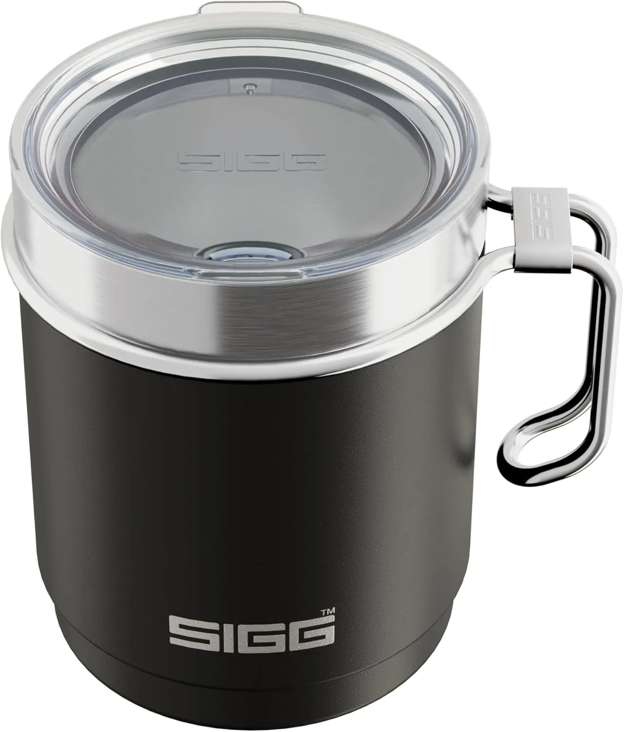 SIGG - Camping Mug with Lid - Double-Wall Insulated - Recycled Stainless Steel - Stackable - Hook Handle - Hiking, 10Oz