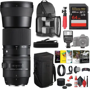 Sigma 150-600mm f/5-6.3 DG OS HSM Contemporary Lens for Nikon F Bundle Includes: Backpack, Flash, Memory Card, Card Wallet, 12 inch Tripod,Cleaning Kit, Blower Brush, Lens Pen, Neck Strap   More