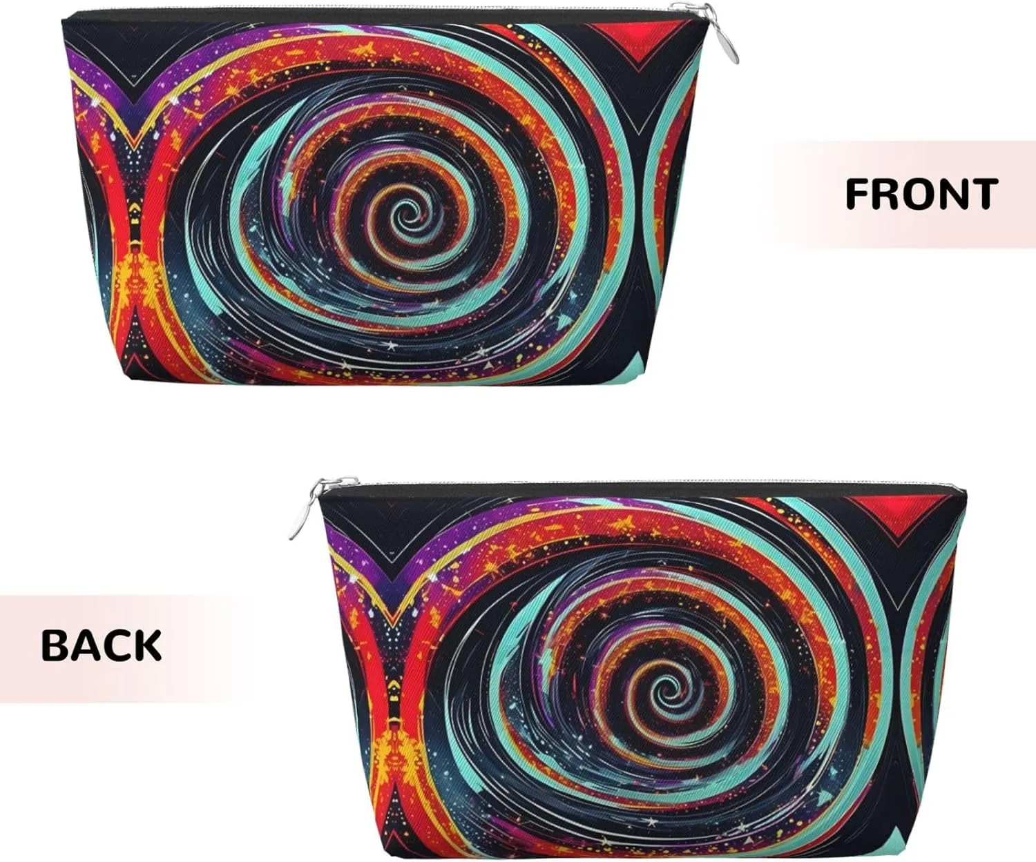 Silver Leather Travel Toiletry Bag â€“ Space Spiral Cosmic Reusable Makeup Organizer, Zippered Canvas Pouch for Daily Essentials