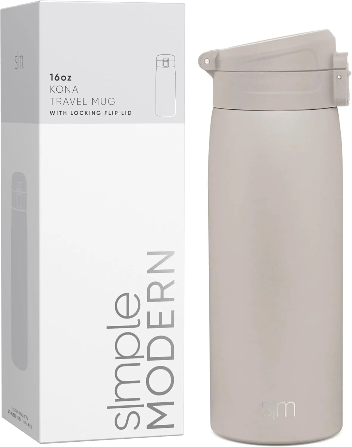 Simple Modern Insulated Thermos Travel Coffee Mug with Snap Flip Lid | Leakproof Reusable Stainless Steel Tumbler Cup | Gifts for Women Men Him Her | Kona Collection | 16oz | Almond Birch