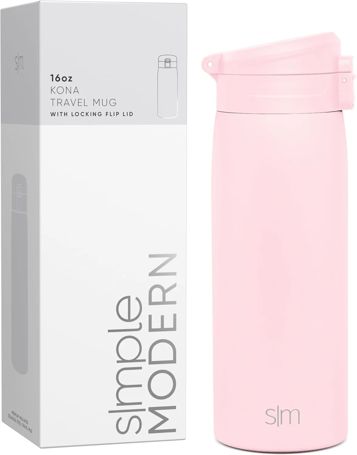 Simple Modern Insulated Thermos Travel Coffee Mug with Snap Flip Lid | Leakproof Reusable Stainless Steel Tumbler Cup | Gifts for Women Men Him Her | Kona Collection | 16oz | Blush