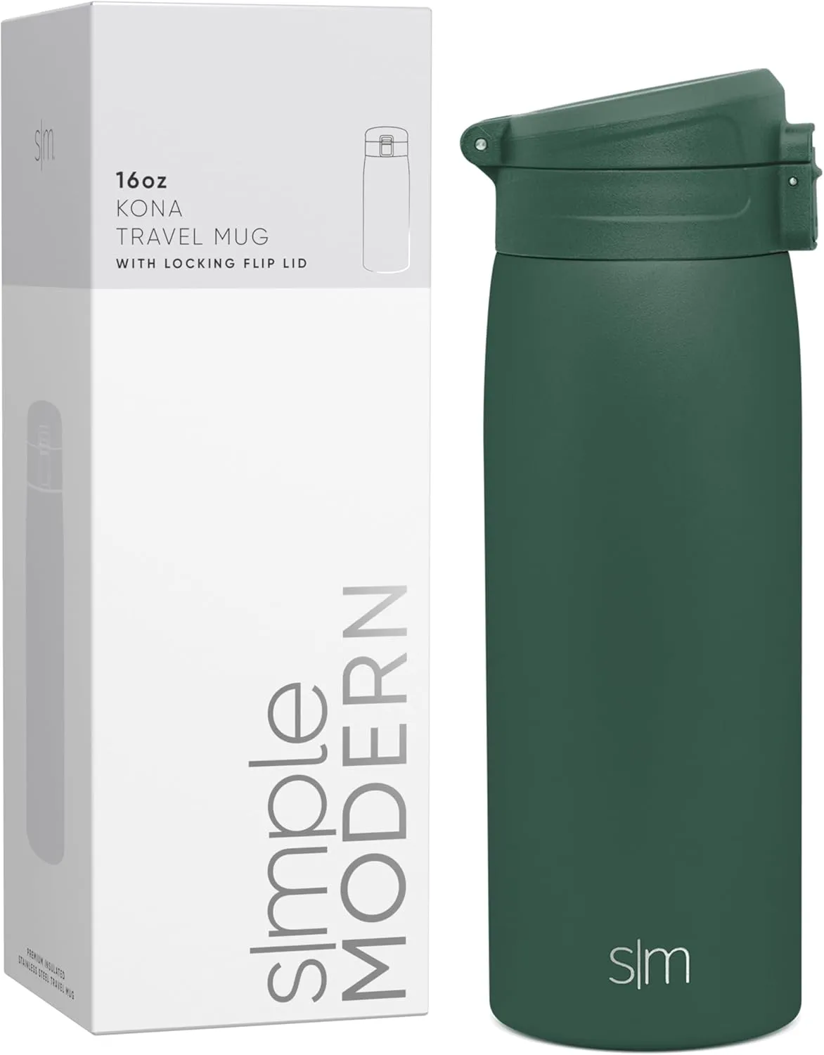 Simple Modern Insulated Thermos Travel Coffee Mug with Snap Flip Lid | Leakproof Reusable Stainless Steel Tumbler Cup | Gifts for Women Men Him Her | Kona Collection | 16oz | Forest