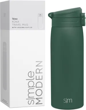 Simple Modern Insulated Thermos Travel Coffee Mug with Snap Flip Lid | Leakproof Reusable Stainless Steel Tumbler Cup | Gifts for Women Men Him Her | Kona Collection | 16oz | Forest