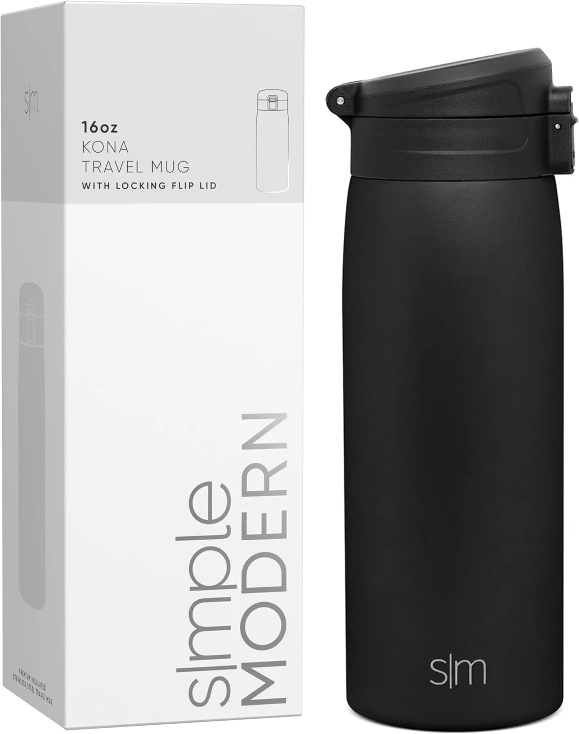 Simple Modern Insulated Thermos Travel Coffee Mug with Snap Flip Lid | Leakproof Reusable Stainless Steel Tumbler Cup | Gifts for Women Men Him Her | Kona Collection | 16oz | Midnight Black
