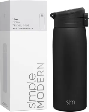 Simple Modern Insulated Thermos Travel Coffee Mug with Snap Flip Lid | Leakproof Reusable Stainless Steel Tumbler Cup | Gifts for Women Men Him Her | Kona Collection | 16oz | Midnight Black