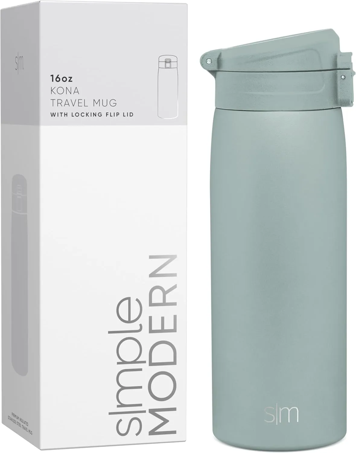 Simple Modern Insulated Thermos Travel Coffee Mug with Snap Flip Lid | Leakproof Reusable Stainless Steel Tumbler Cup | Gifts for Women Men Him Her | Kona Collection | 16oz | Sea Glass Sage