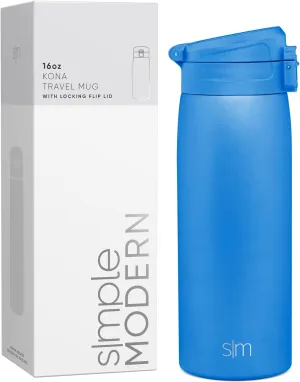 Simple Modern Insulated Thermos Travel Coffee Mug with Snap Flip Lid | Leakproof Reusable Stainless Steel Tumbler Cup | Gifts for Women Men Him Her | Kona Collection | 16oz | Supersonic Blue
