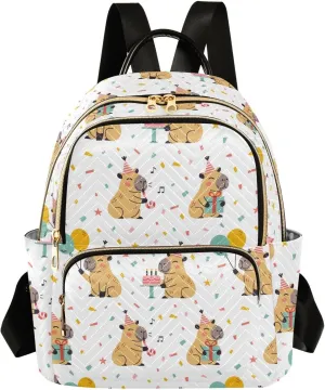 Sinestour Capybara White Women Backpack Purse Large Capacity Casual Daypack Leather Handle Ladies Travel Work Backpack