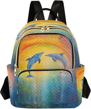 Sinestour Jumping Dolphin Yellow Women Backpack Purse Large Capacity Casual Daypack Adjustable Strap Travel Work Ladies Backpack