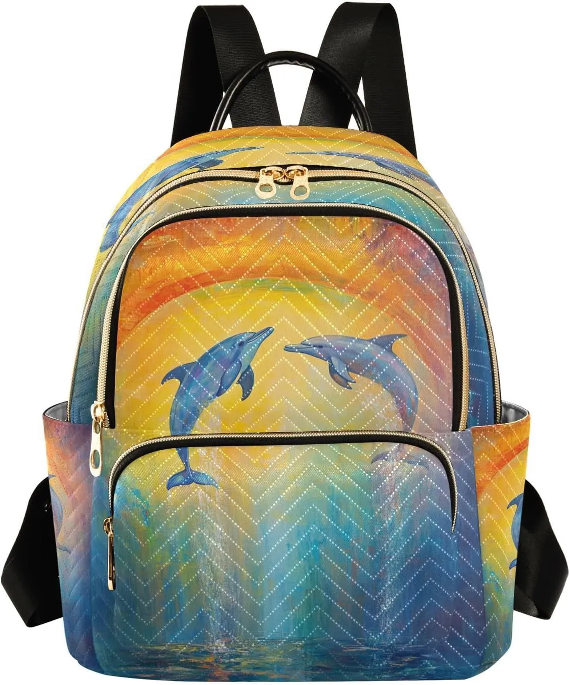 Sinestour Jumping Dolphin Yellow Women Backpack Purse Large Capacity Casual Daypack Adjustable Strap Travel Work Ladies Backpack